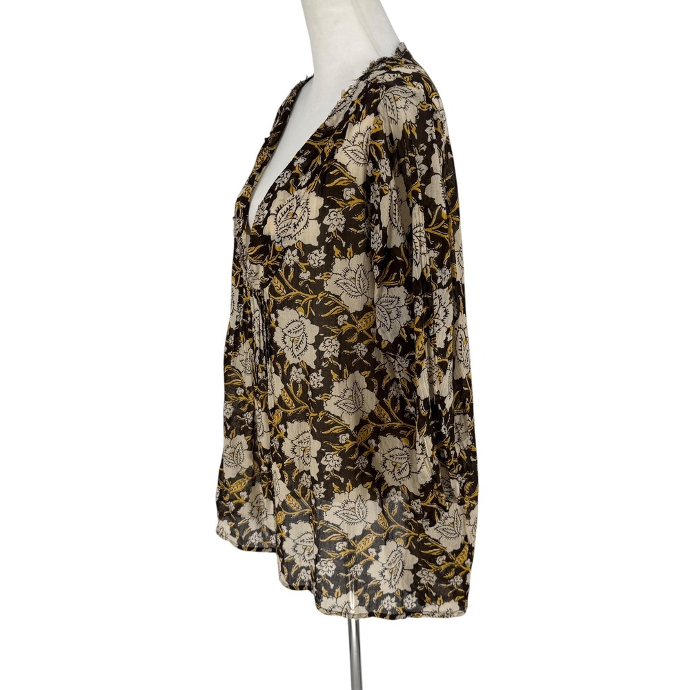 Natural Life Cotton Boho V-Neck Tunic Blouse Top Womens L/XL Brown Floral - Picture 4 of 8